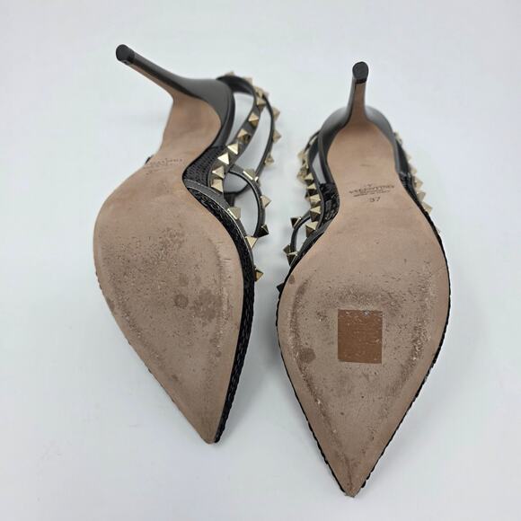 Valentino Rockstud Studded Sequin Caged T Strap Pumps IT 37 US 7 Black - Picture 7 of 15